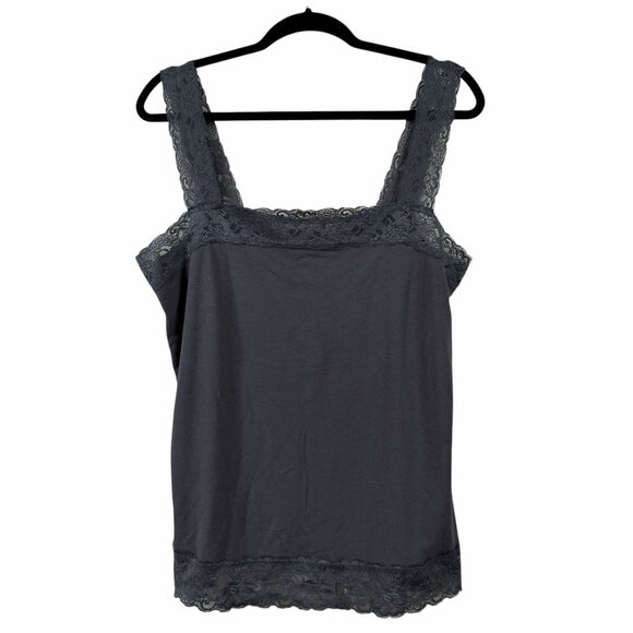 Halogen Grey Lace Trim and Straps Tank Top Y2K Aesthetic Grunge Millennial - Picture 2 of 8